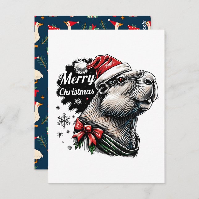 Dabbing Capybara Christmas Santa – Funny Holiday  Postkarte (Vorne/Hinten)