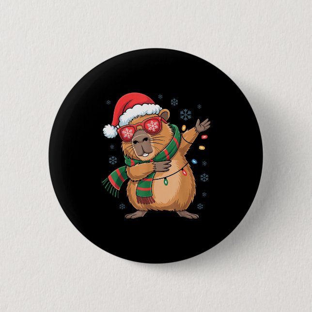 Dabbing Capybara Christmas Santa Hat Funny Holiday Button (Vorderseite)