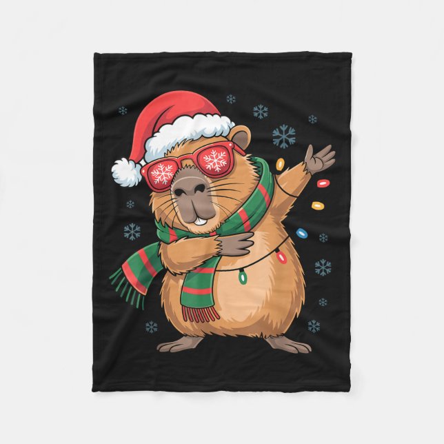 Dabbing Capybara Christmas Santa Hat Funny Holiday Fleecedecke (Vorderseite)