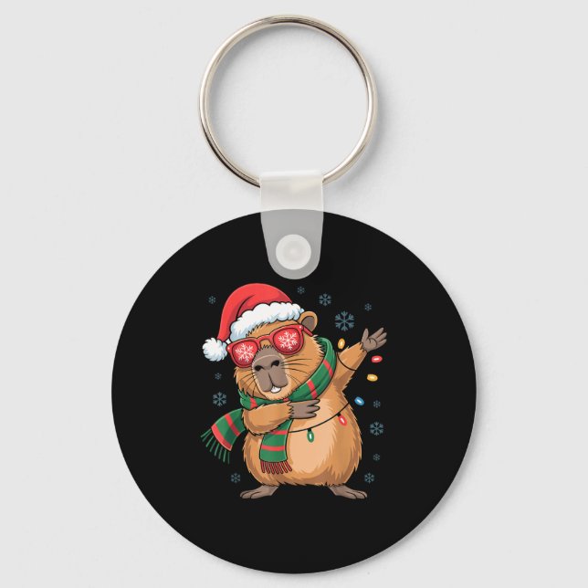 Dabbing Capybara Christmas Santa Hat Funny Holiday Schlüsselanhänger (Vorderseite)
