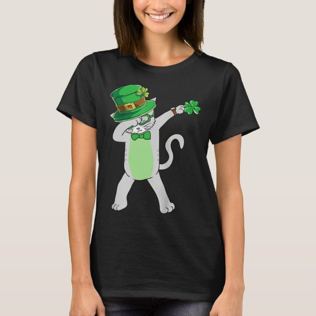 Dabbing Cat Leprechaun  Cat Shamrock St Patrick s  T-Shirt (Vorderseite)