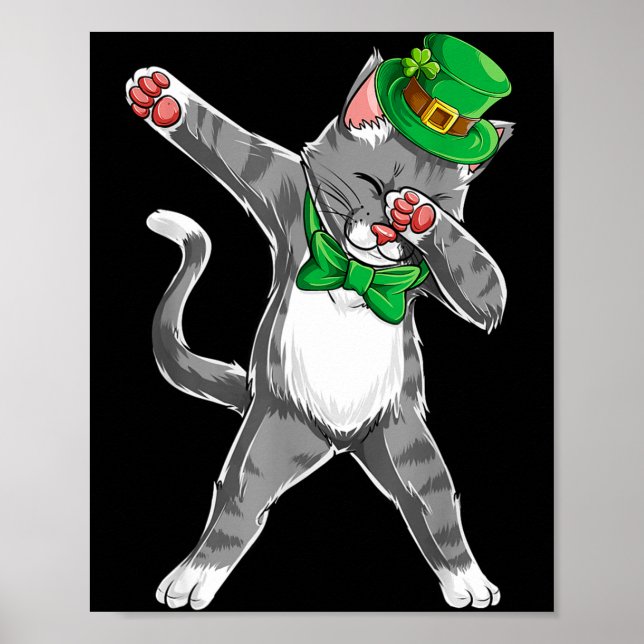 Dabbing Cat St Patricks Day Boys Girls Leprechaun  Poster (Vorne)