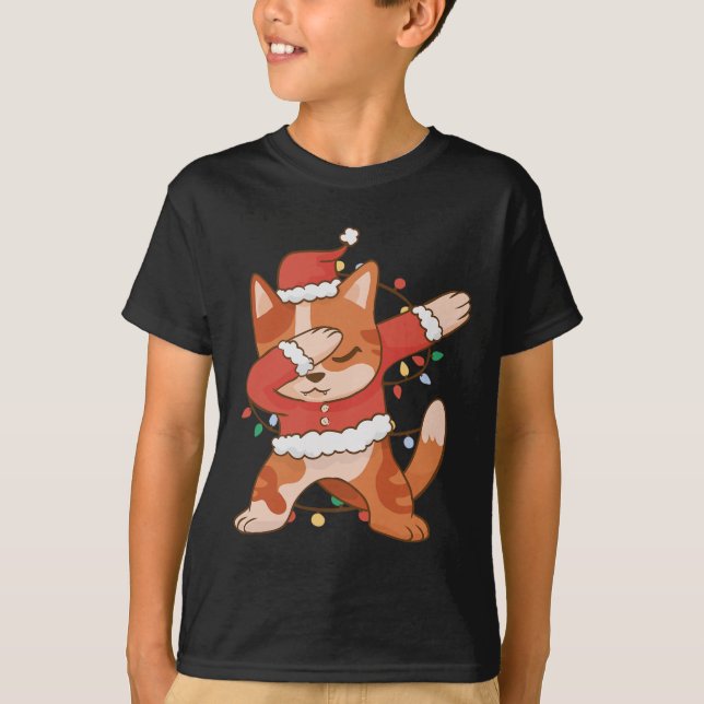 Dabbing Cat Weihnachtsmannmütze - Funny Christmas T-Shirt (Vorderseite)