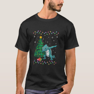 Dabbing Chameleon Xmas Tree Lights Ugules Weihnach T-Shirt