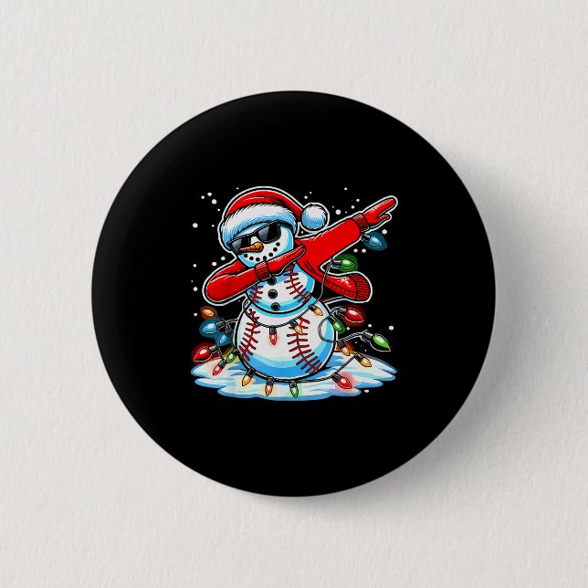 Dabbing Christmas Baseball Snowman Boys Baseball W Button (Vorderseite)