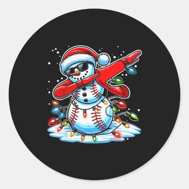 Dabbing Christmas Baseball Snowman Boys Baseball W Runder Aufkleber (Vorderseite)