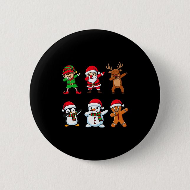 Dabbing Christmas Santa Claus Gingerbread Reindeer Button (Vorderseite)