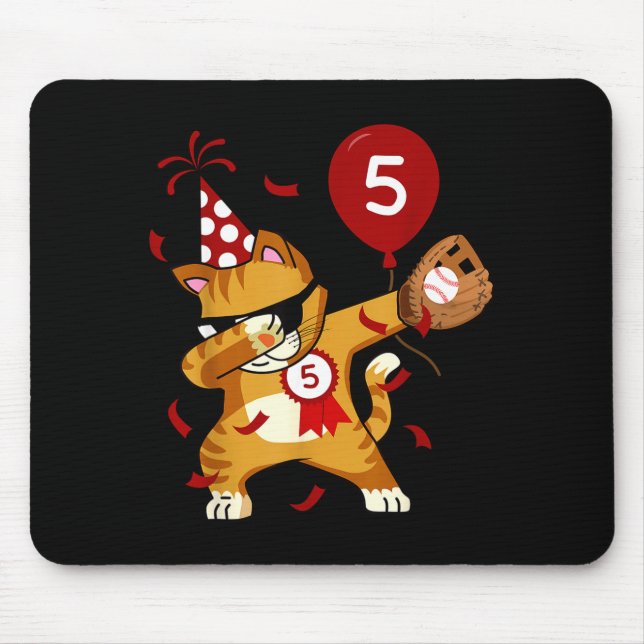 Dabbing Cool Cat Baseball 5. Geburtstag  Mousepad (Vorne)