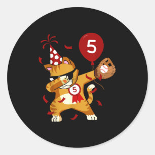 Dabbing Cool Cat Baseball 5. Geburtstag Runder Aufkleber