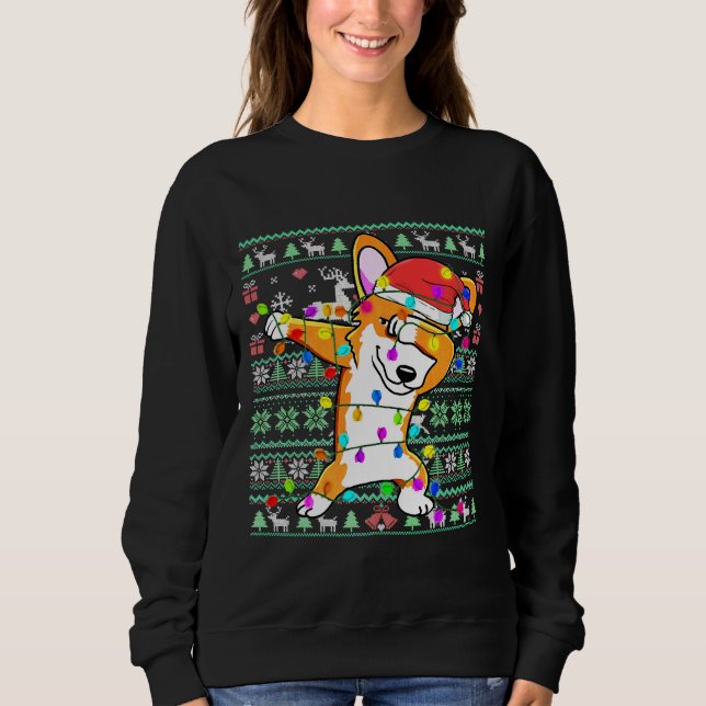 Dabbing Corgi Fairy Lights Ugly Christmas Sweater  Sweatshirt (Vorderseite)