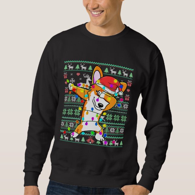 Dabbing Corgi Fairy Lights Ugly Christmas Sweater Sweatshirt (Vorderseite)