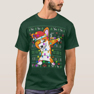 Dabbing Corgi Fairy Lights Ugly Christmas Sweater T-Shirt