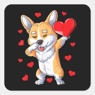 Dabbing Corgi Heart Valentinstag Jungen Kinder Lie Quadratischer Aufkleber