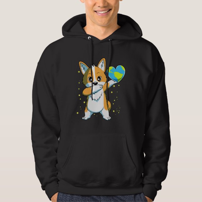 Dabbing Corgi Hund Happy Earth Day Boys Girls Hoodie (Vorderseite)