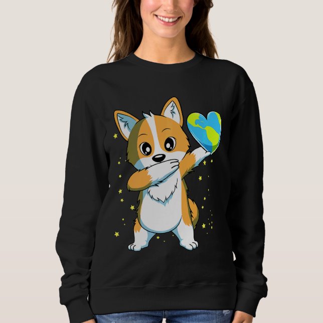 Dabbing Corgi Hund Happy Earth Day Boys Girls Sweatshirt (Vorderseite)