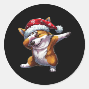 Dabbing Corgi Weihnachtsmannmütze Weihnachten Dab Runder Aufkleber