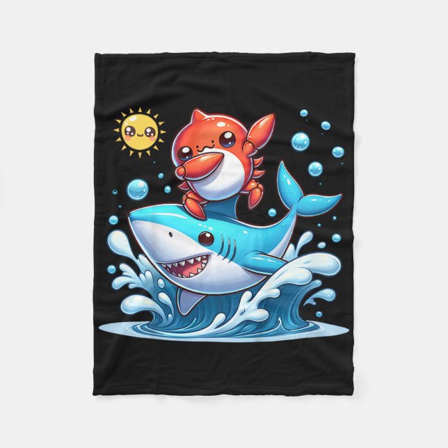 Dabbing Crab Surfing Shark Riding Ocean Wave Sun C Fleecedecke (Vorderseite)