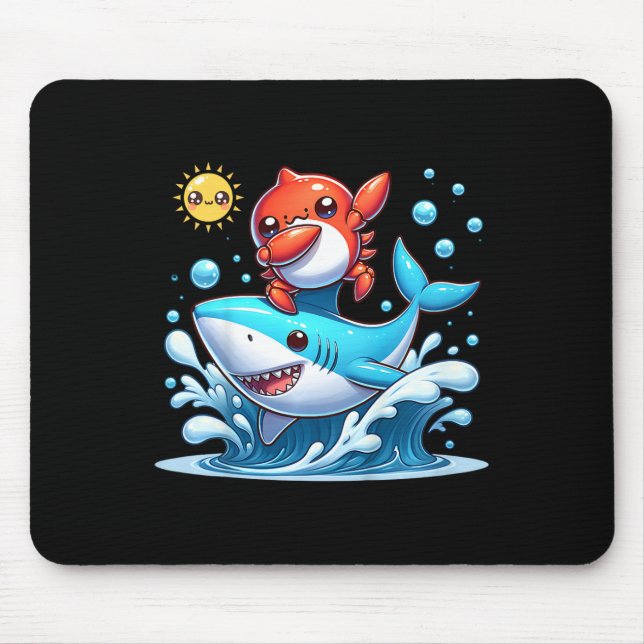 Dabbing Crab Surfing Shark Riding Ocean Wave Sun C Mousepad (Vorne)