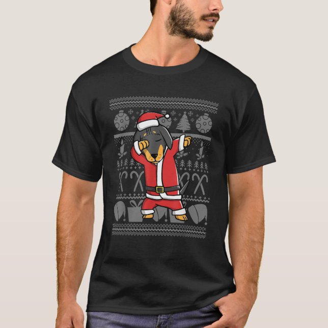 Dabbing Dachshund Dab Dance Funny Dog Christmas Gi T-Shirt (Vorderseite)