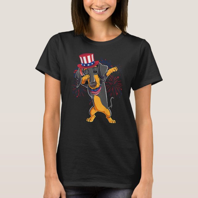 Dabbing Dackel Dog & Uncle Sam Hat Usa Flag 4. T-Shirt (Vorderseite)
