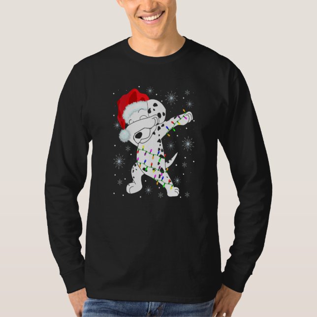 Dabbing Dalmatiner Hund tragen Weihnachtsmannmütze T-Shirt (Vorderseite)