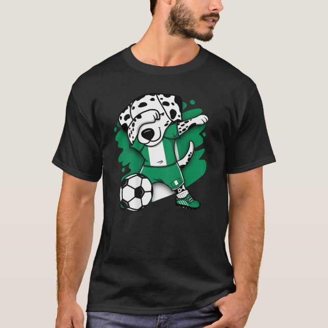 Dabbing Dalmatiner Nigeria Soccer Fans Jersey Foot T-Shirt (Vorderseite)