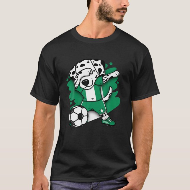 Dabbing Dalmatiner Nigeria Soccer Fans Jersey Foot T-Shirt (Vorderseite)