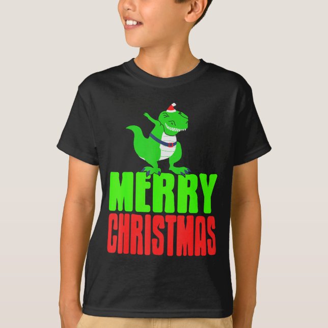 Dabbing Dinosaur Merry Christmas Holiday Humor  T-Shirt (Vorderseite)