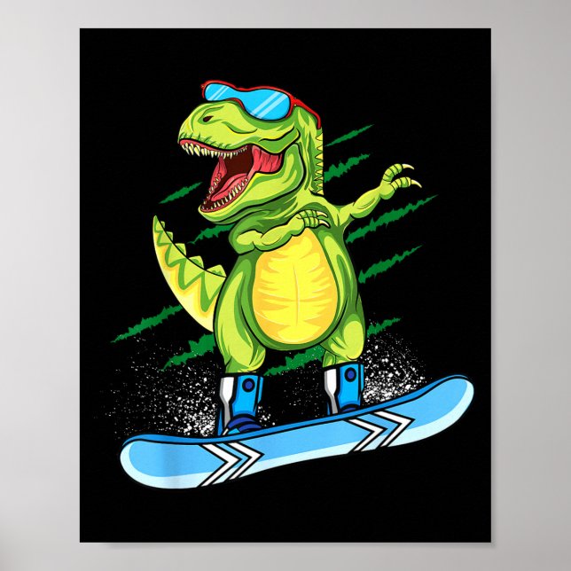 Dabbing Dinosaur Snowboarden Berg T Rex Poster (Vorne)