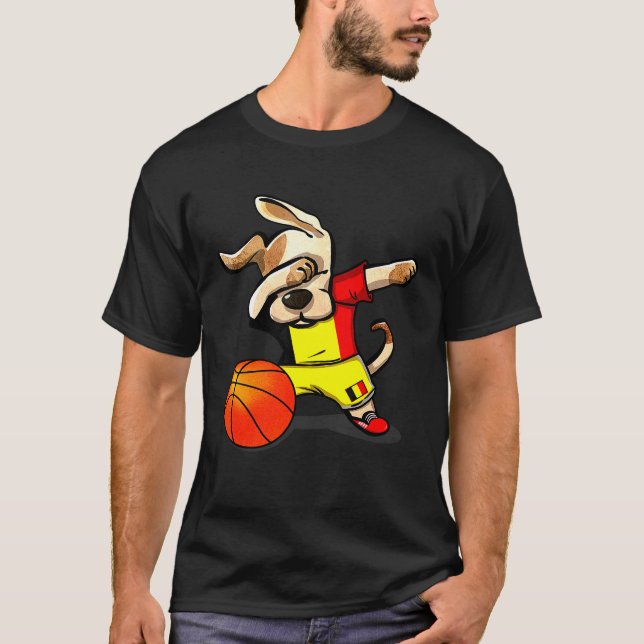 Dabbing Dog Belgien Basketball Belgische Flagge Sp T-Shirt (Vorderseite)