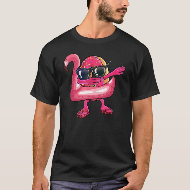 Dabbing Donut Flamingo Float Summer Tropical T-Shirt (Vorderseite)