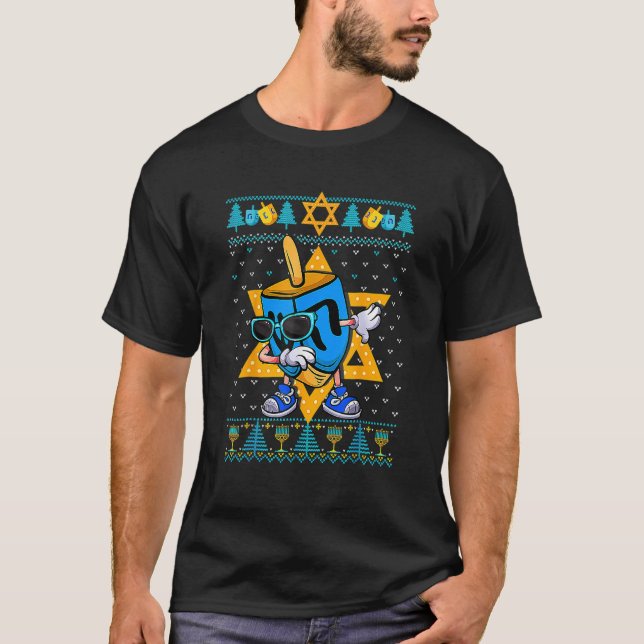 Dabbing Dreidel Funny Ugly Hanukkah Sweater Judisc T-Shirt (Vorderseite)