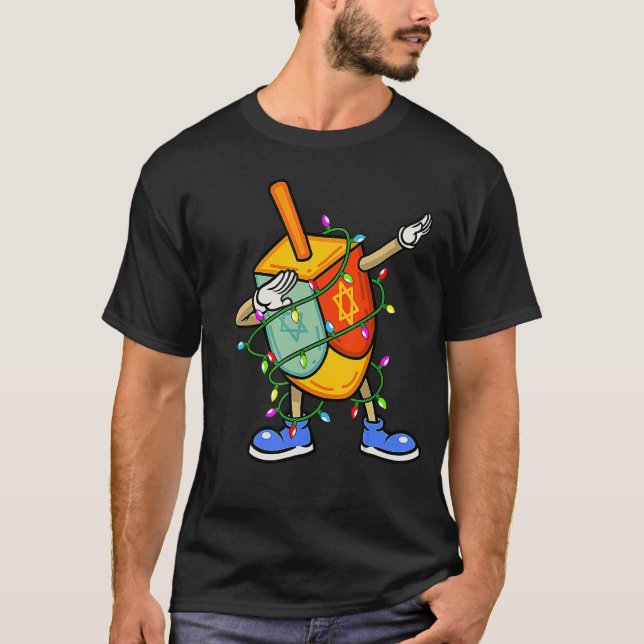Dabbing Dreidel Hanukkah Weihnachtsbeleuchtung Men T-Shirt (Vorderseite)
