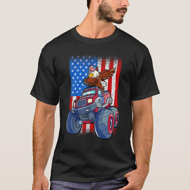 Dabbing Eagle Monster Truck 4. Juli Jungs Ameri T-Shirt (Vorderseite)