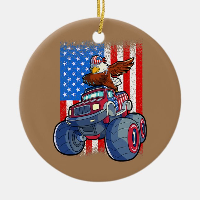 Dabbing Eagle Monster Truck 4. Juli Jungs Keramik Ornament (Vorne)