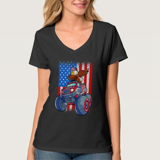 Dabbing Eagle Monster Truck 4th Of July Boys Ameri T-Shirt (Vorderseite)