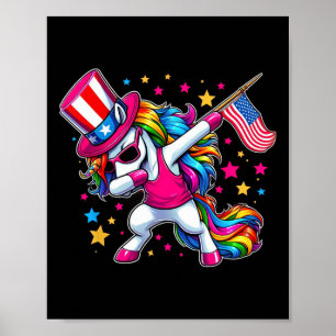 Dabbing Einhorn 4. Juli Onkel Sam Mädchen Americ Poster