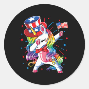 Dabbing Einhorn 4. Juli Onkel Sam Mädchen Americ Runder Aufkleber