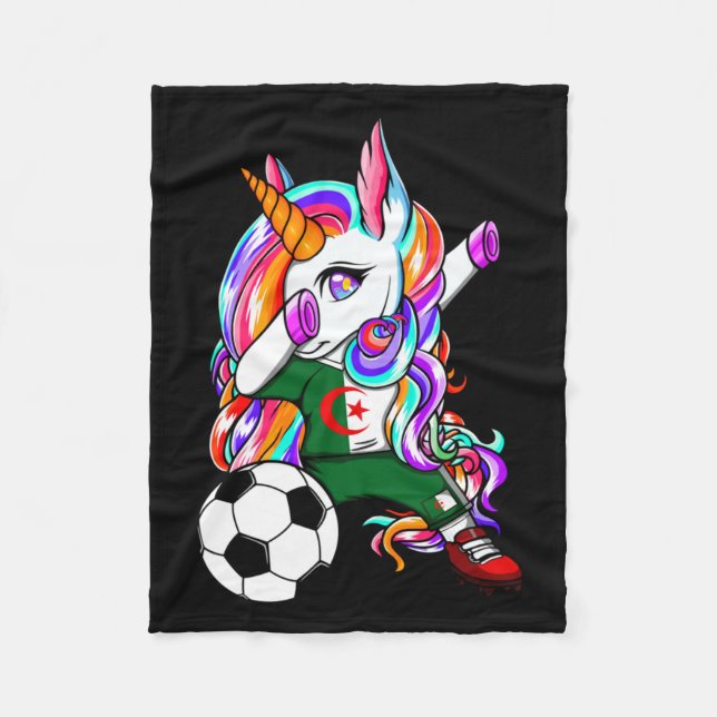 Dabbing Einhorn Algerien Fußballfans Jersey Fleecedecke (Vorderseite)