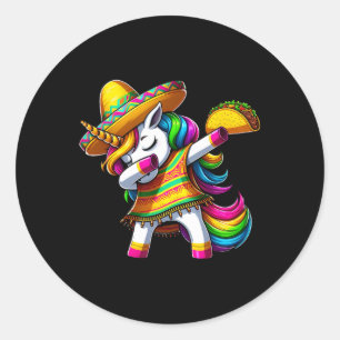 Dabbing Einhorn Cinco De Mayo Mexikanische Party F Runder Aufkleber