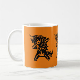 Dabbing Einhorn Skelett Halloween orange schwarz  Kaffeetasse