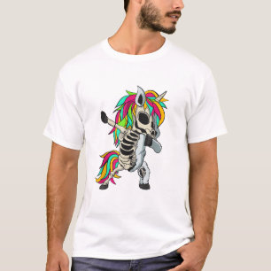 Dabbing Einhorn Skelett Halloween T-Shirt