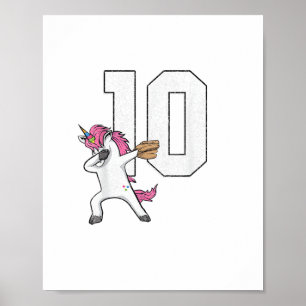 Dabbing Einhorn Softball Nummer 10 T-Shirt - Softb Poster
