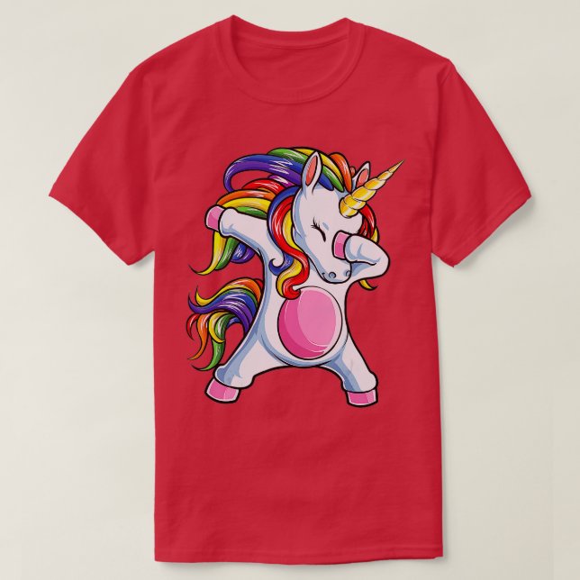 Dabbing Einhorn T Girls Kinder Rainbow Unicor T-Shirt (Design vorne)