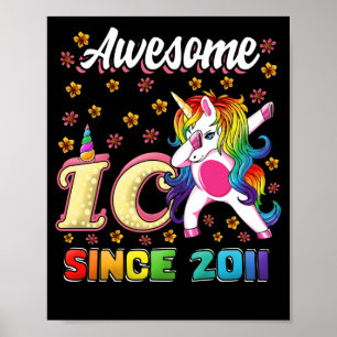 Dabbing Einicorn Geburtstag 10 Jahre altes Mädchen Poster