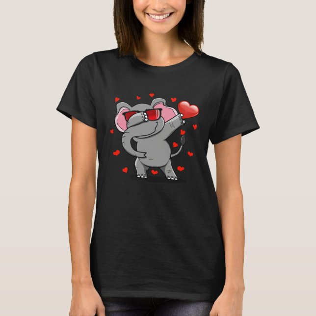 Dabbing Elephant Sunglasses Valentine s Day Heart  T-Shirt (Vorderseite)