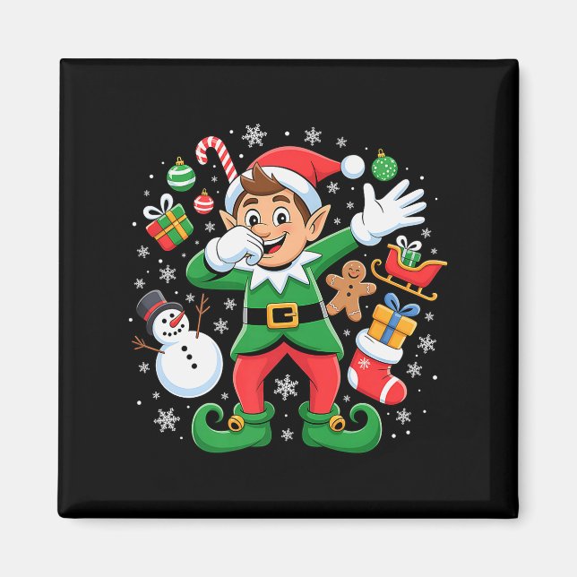 Dabbing Elf Friends Xmas Boys Girls Dabbing Christ Magnet (Vorne)