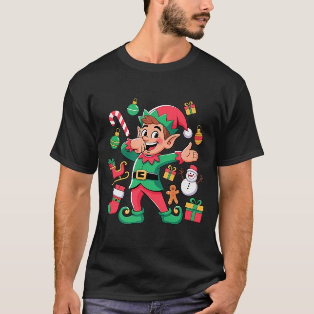 Dabbing Elf Santa Sleigh Snowman Funny Dabbing Chr T-Shirt (Vorderseite)