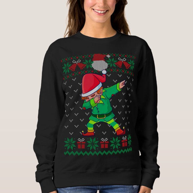 Dabbing Elf Ugly Weihnachts Sweater Matching Famil Sweatshirt (Vorderseite)