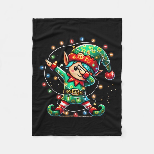 Dabbing Elf Weihnachtslichter Jungs Mädchen Männer Fleecedecke (Vorderseite)